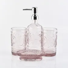 China simply pink color tumbler soap dish glass bathroom accessories sets manufacturer