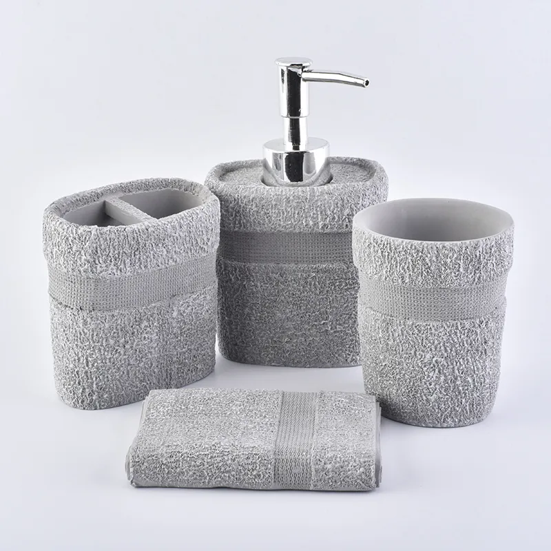 China china hotel soap dish holder lotion dispenser toothbrush holder tumbler concrete bathroom accessories manufacturer