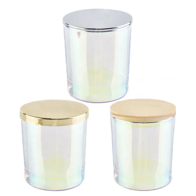 China Home wedding party 6oz Iridescent glass candle jar holder with lid manufacturer