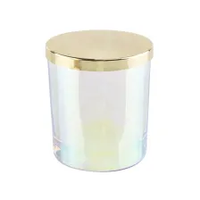 China Luxury Iridescent Colorful Candle Jars Glass WIth Gold Lids manufacturer