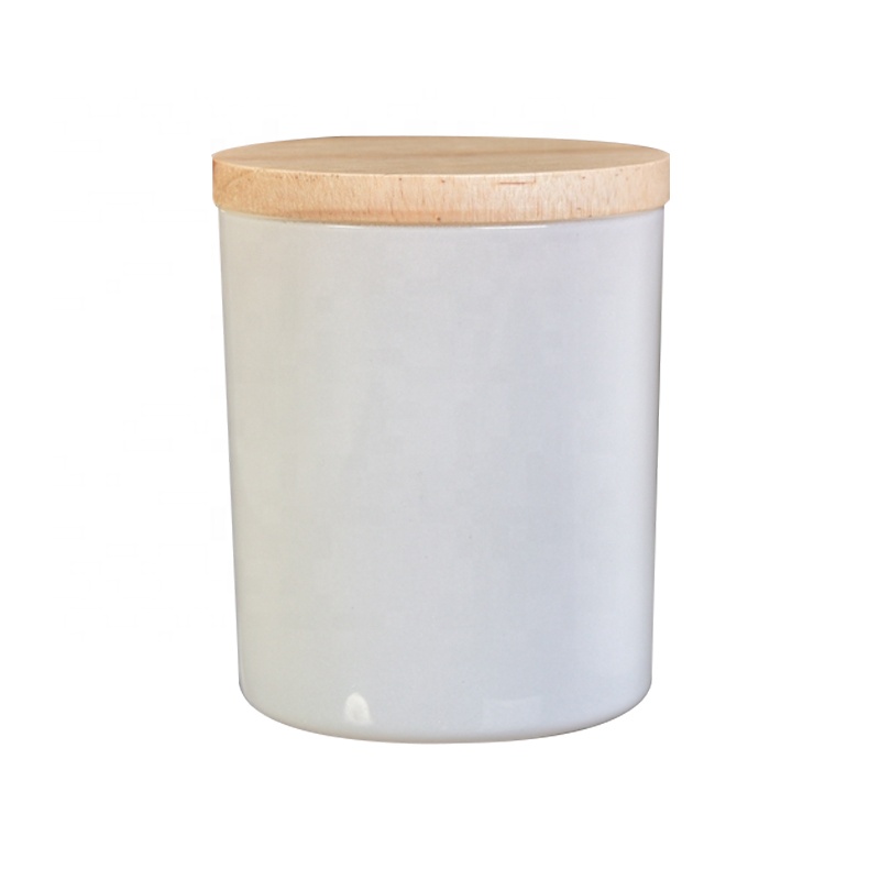 10oz White Glass Candle Jar With Wooden Lids for wholesale
