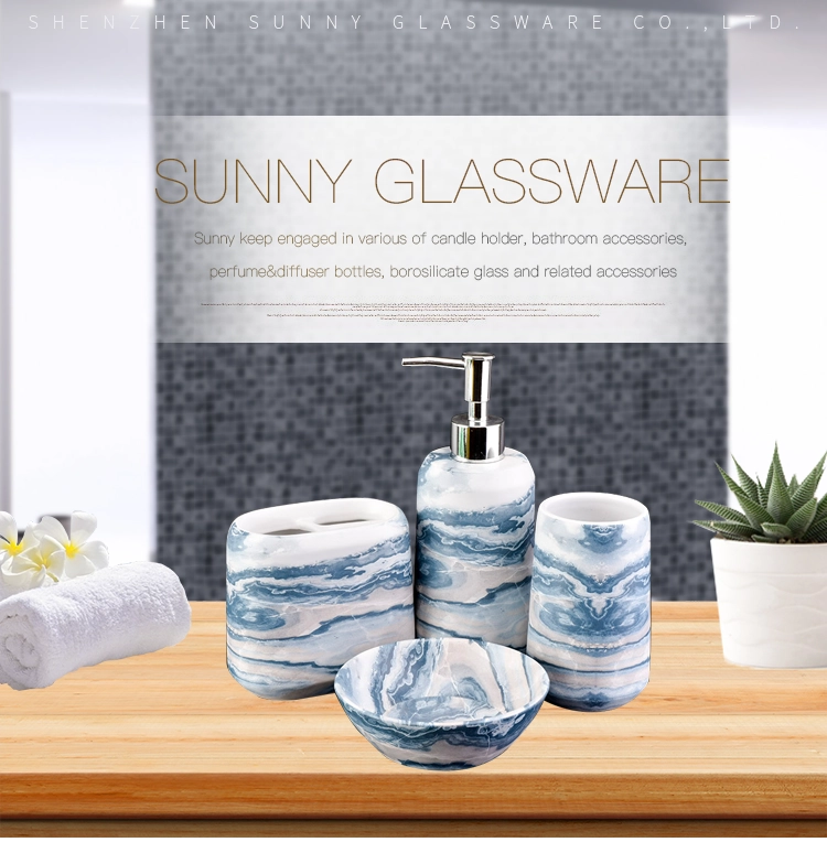 luxury natur home goods blue ceramic toothbrush holder accessories bathroom set