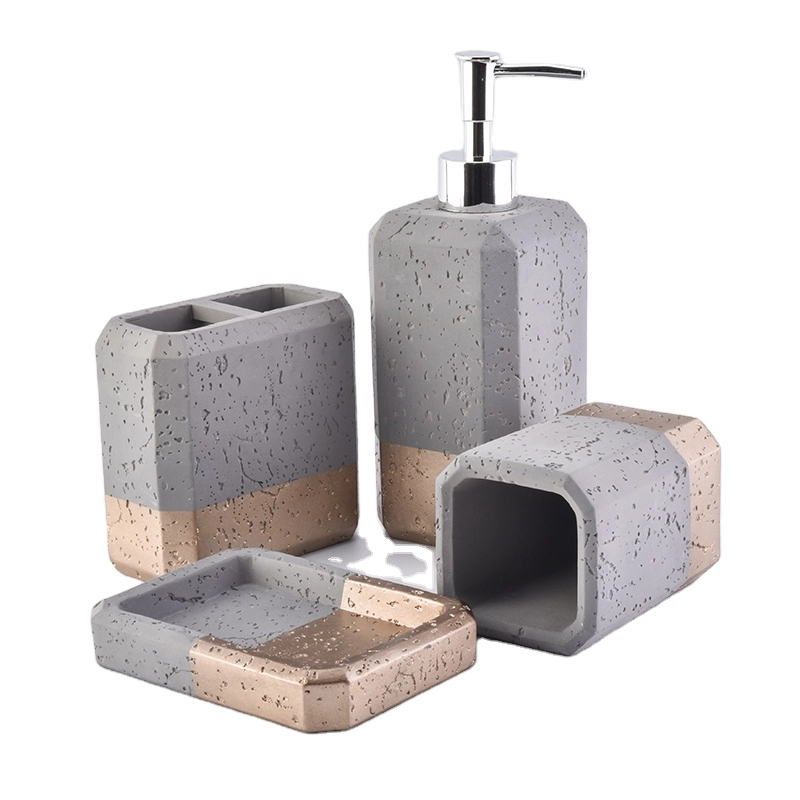 China Sunny design 4pcs grey concrete Soap dish bathroom accessories sets manufacturer