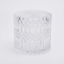 China Best Selling 480ml GEO Cut Glass Candle Jar With Lids manufacturer