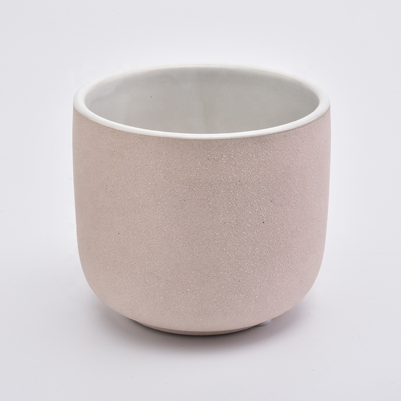 Wholesales Frosted pink Round ceramic candle container
