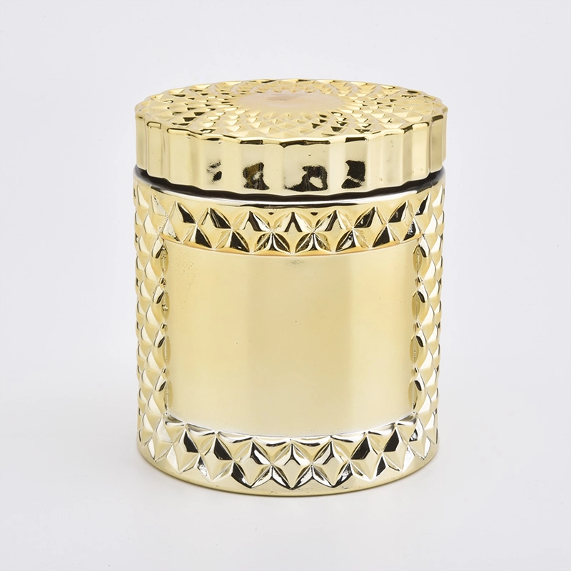 Luxury Gold Electroplating Glass Candle Holder With Lids