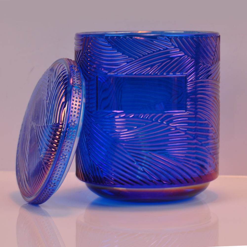 Unique decorative iridescent lotus glass candle holder with lids