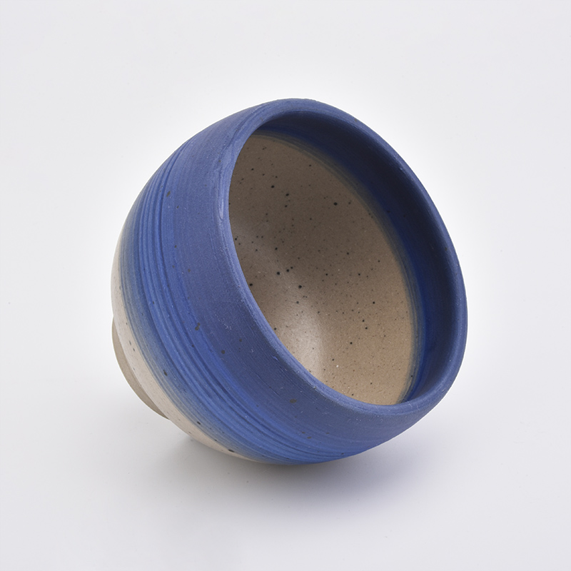 Blue Color Bowl Shaped Candle Vessels Ceramics