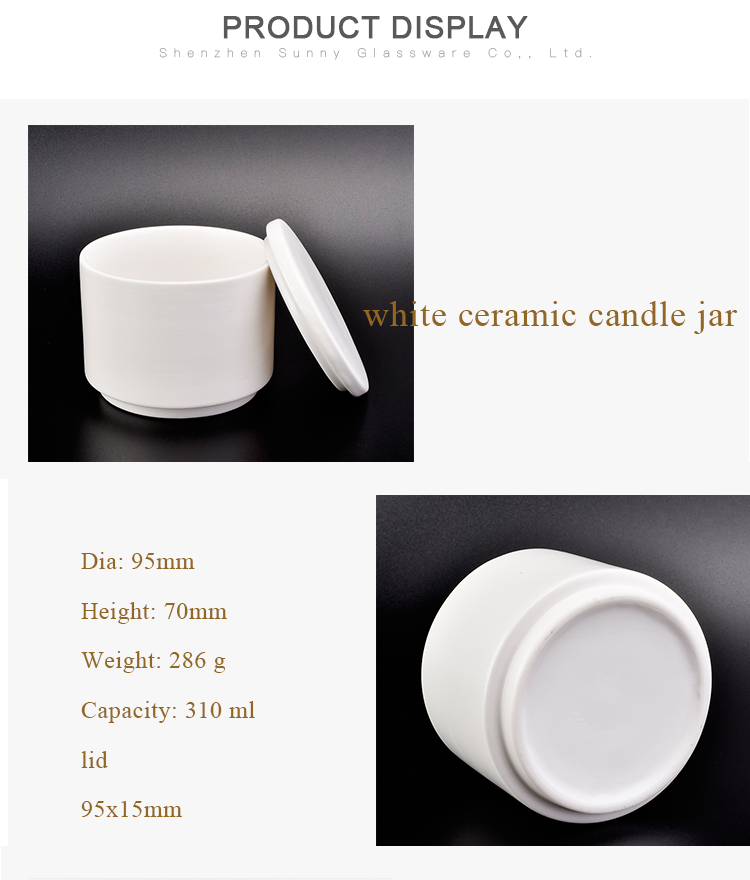 professional supplier customized wholesale 310ml white ceramic candle jars 