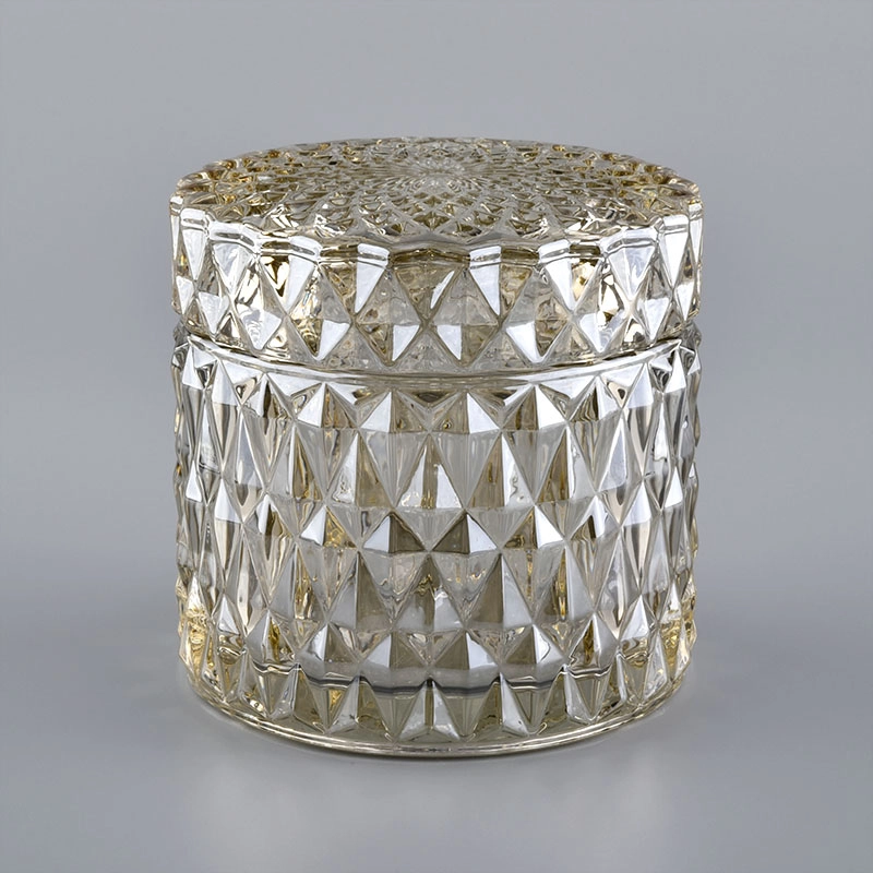 Diamond Cut Candle Glass Container With Lids