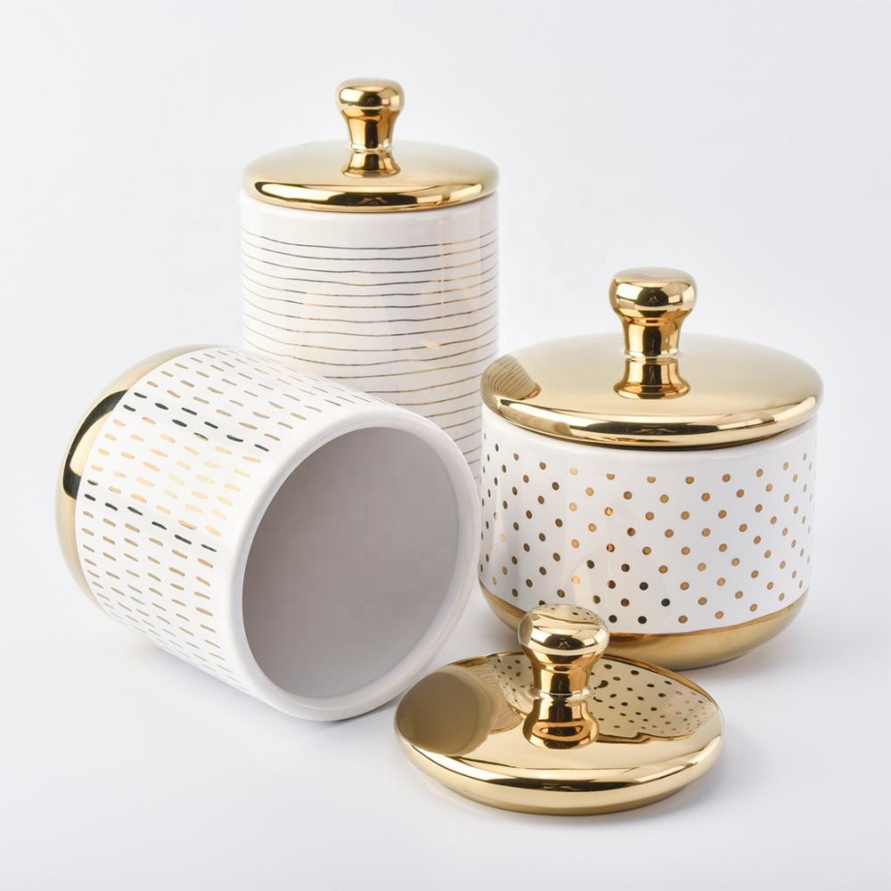 ceramic empty decorating porcelain tealight candle holders with gold lids