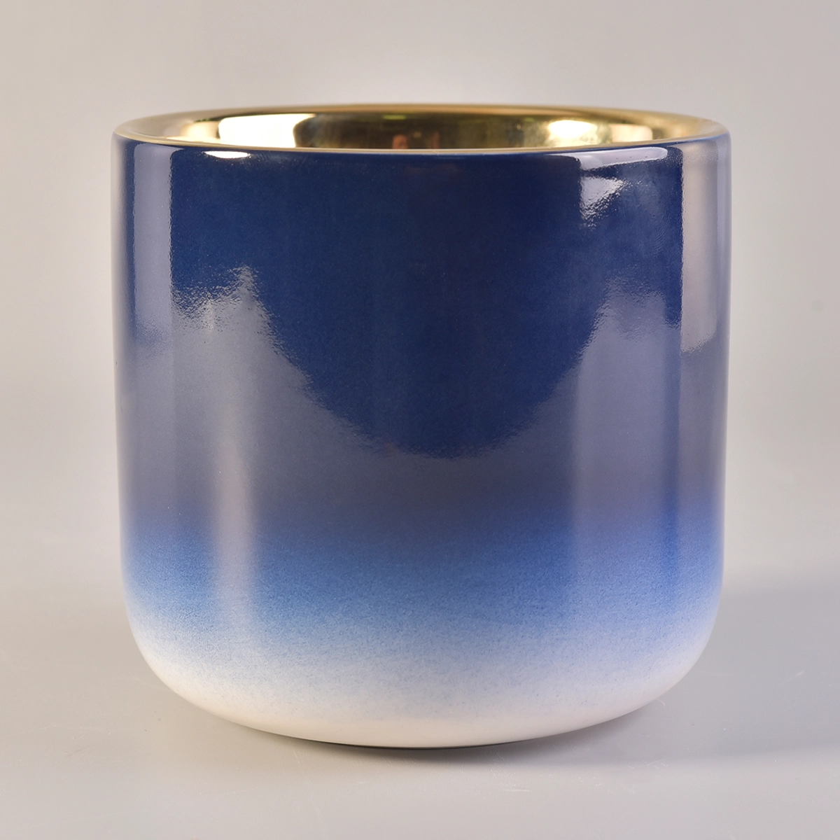 Christmas Gradient Blue Candle Ceramic Vessels With Gold Plating