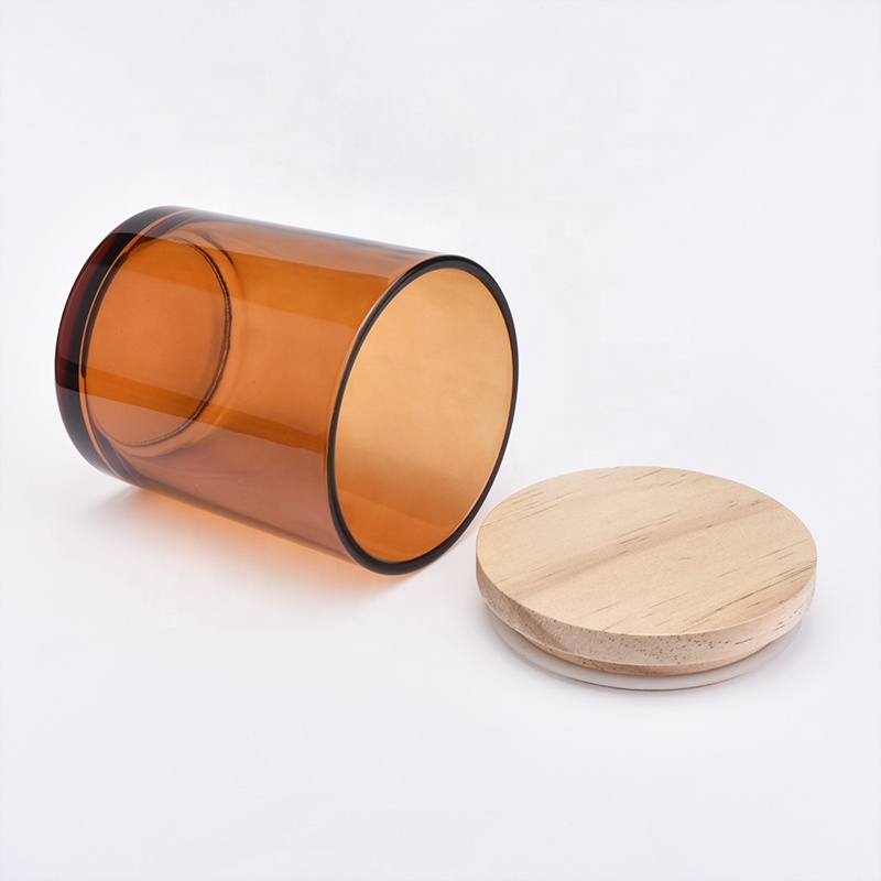 400ml Amber Glass Candle Holder With Wooden Lids supplier