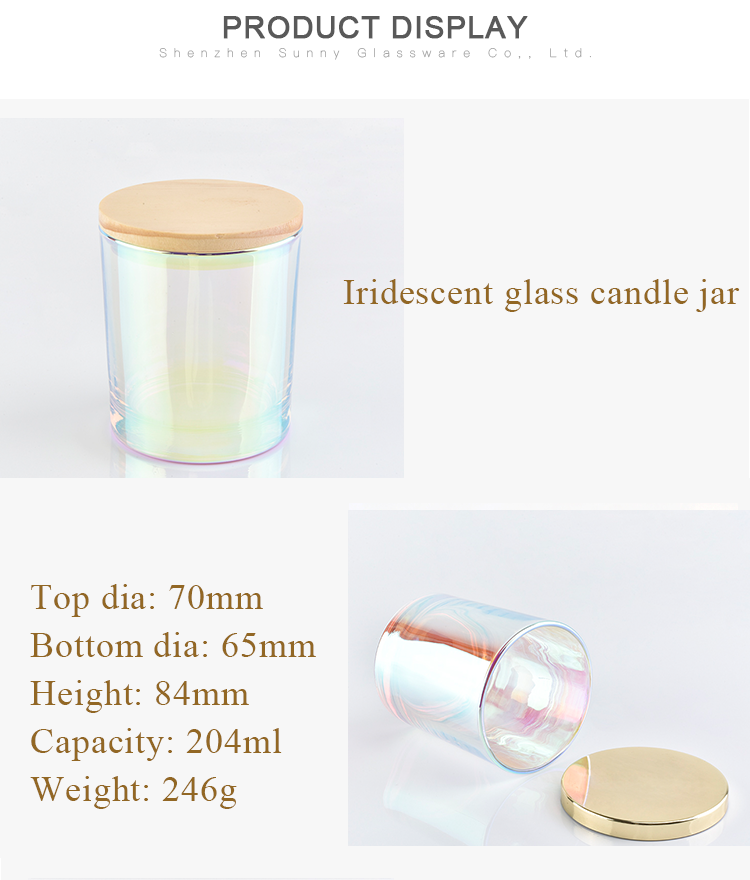 Home wedding party 6oz Iridescent glass candle jar holder with lid