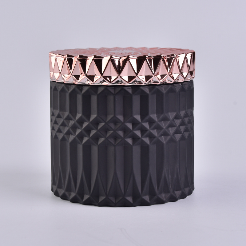 Luxury Matte Black Geo Cut Candle Jar Glass With Rose Gold Lids