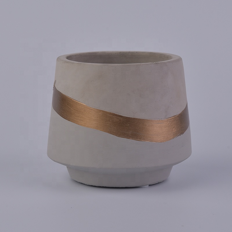 Concrete clay Container Candle jar With Gold Decoration