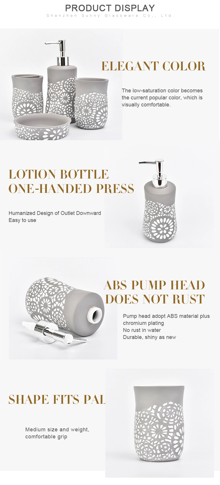 home goods hollow printing bath room accessories concrete bathroom accessories set