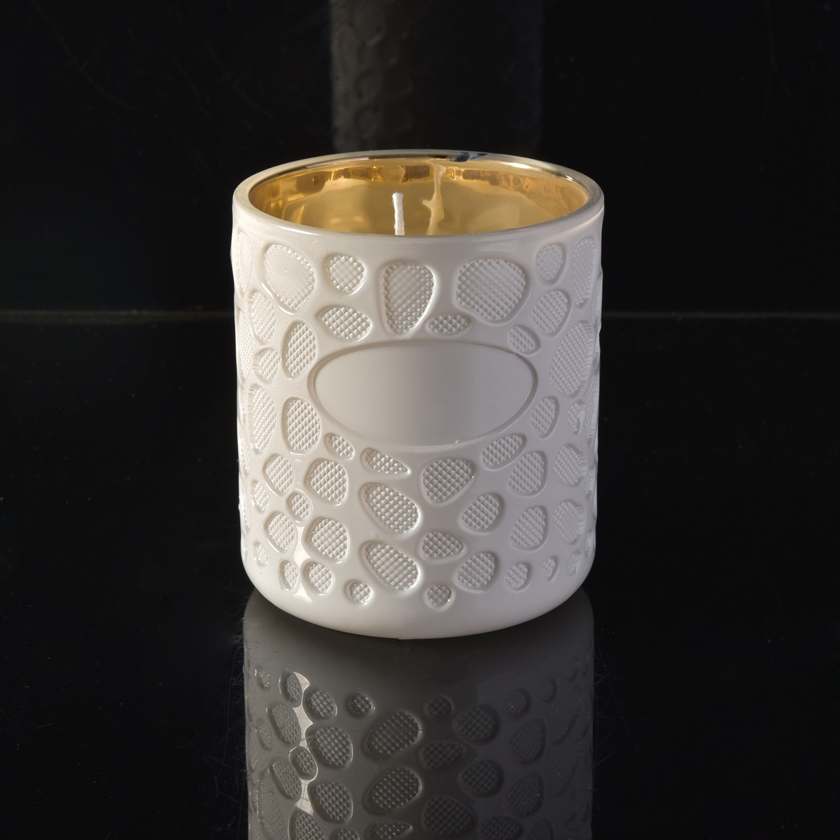Geo Cut Embossed White Glass Candle Jars For Candle Making