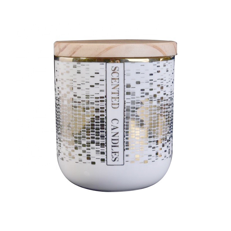 white empty porcelain ceramic candle holder jar vessel with wooden lid