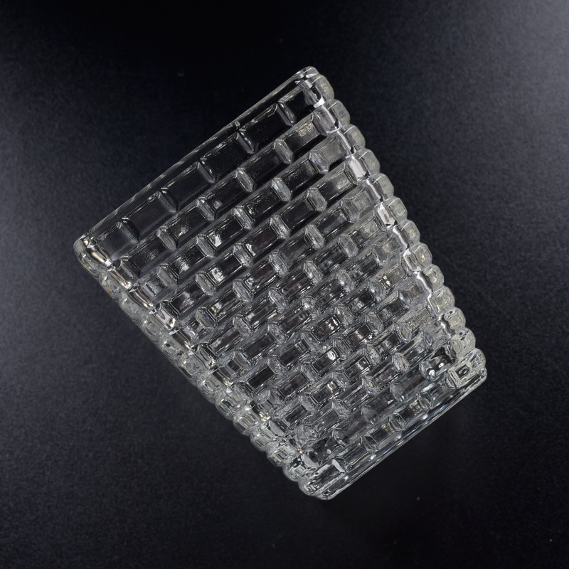 Clear square hand cut glass candle holder 350ml