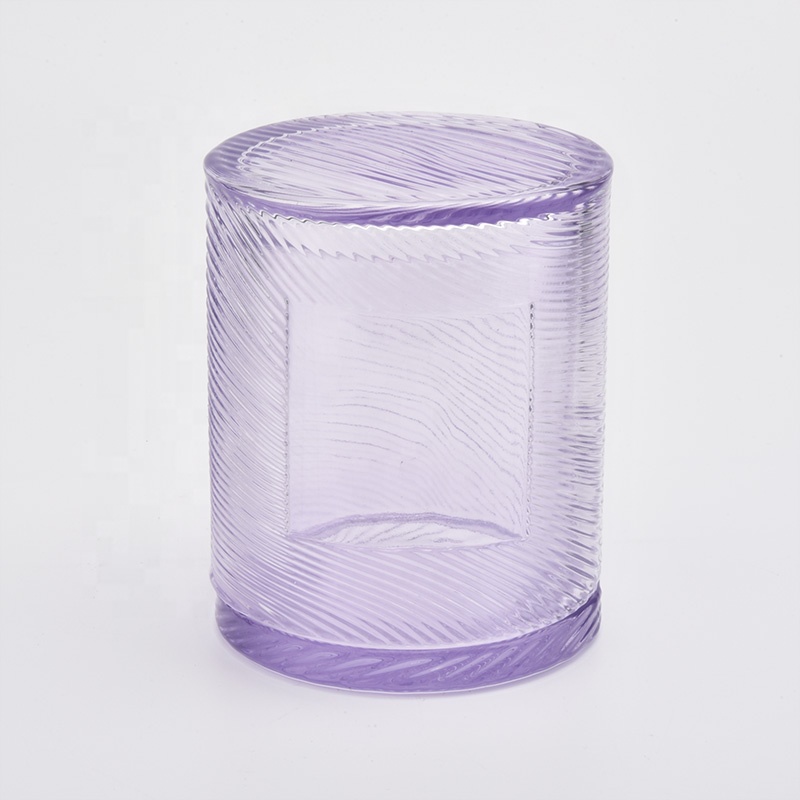 Cylinder purple Glass Candle Holder with lids home decor