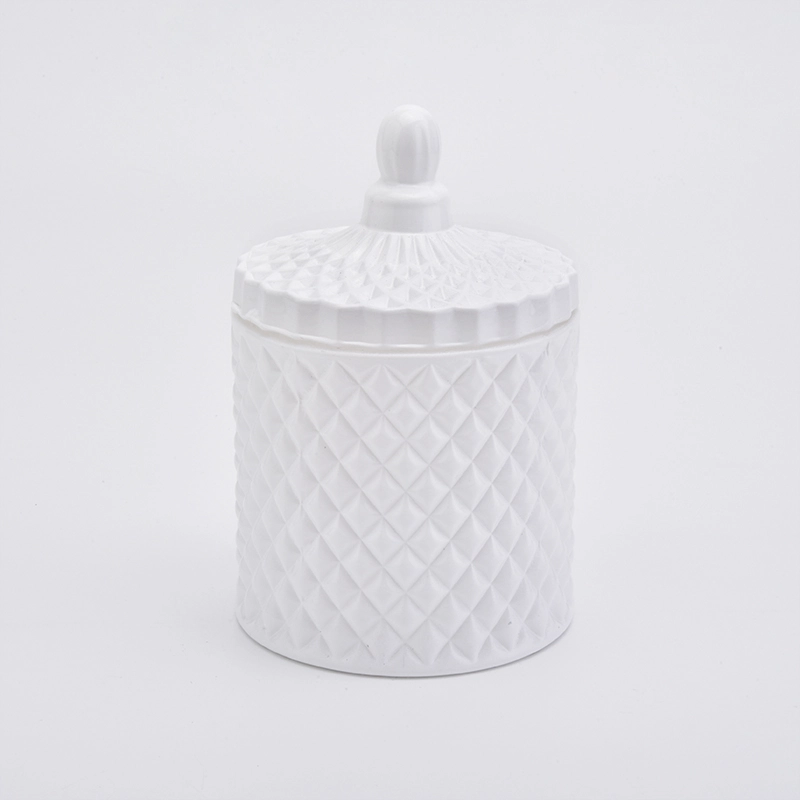 Best Selling White Glass Candle Jar With Glass Lids