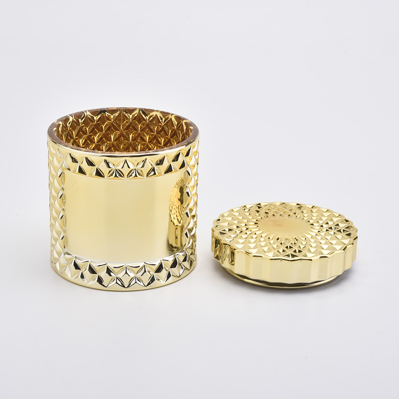 Luxury Gold Electroplating Glass Candle Holder With Lids