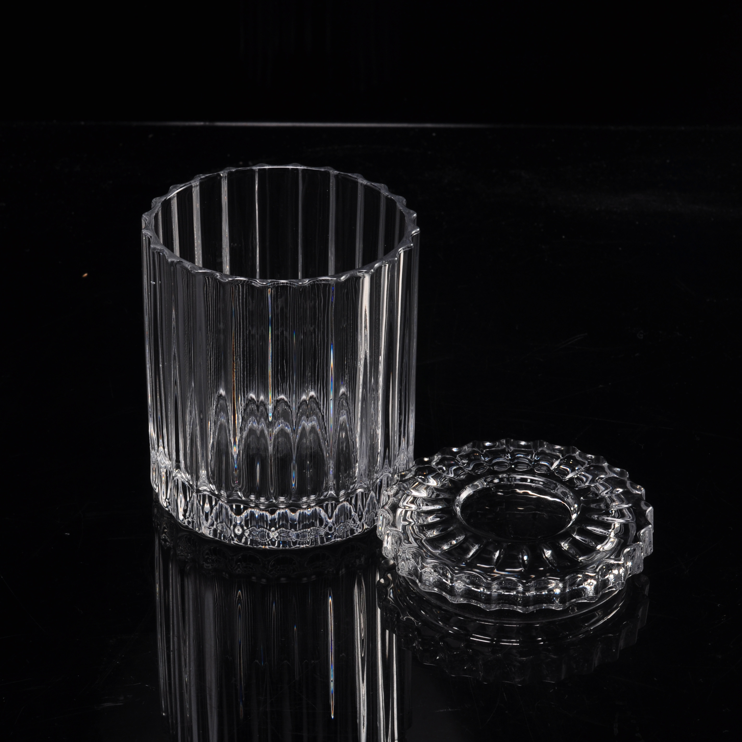 High Quality Stripe Glass Candle Jar With Lids