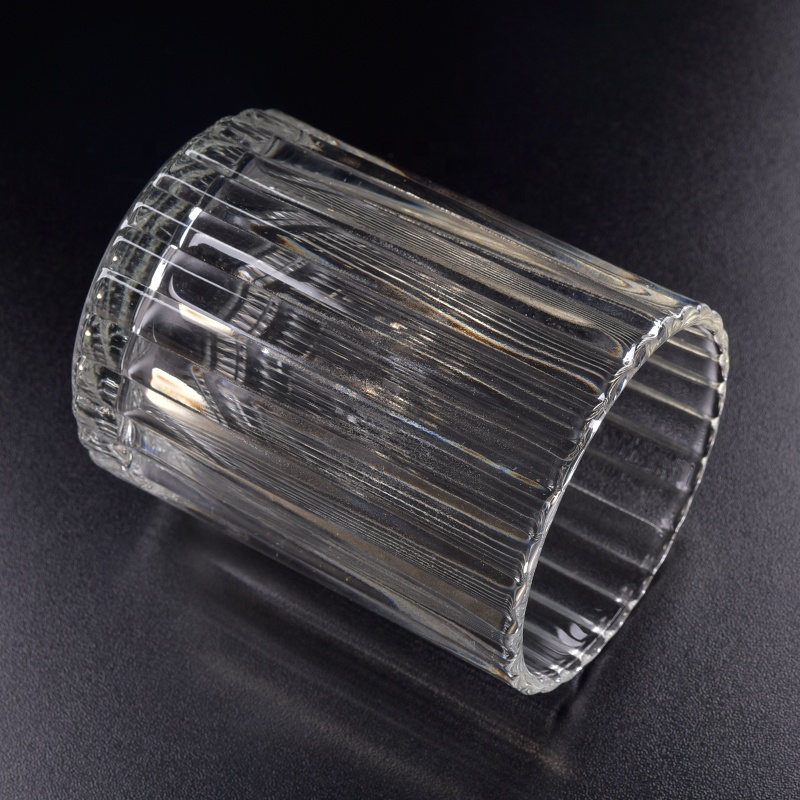 Crystal custom stripe glass pillar candle holder 300ml