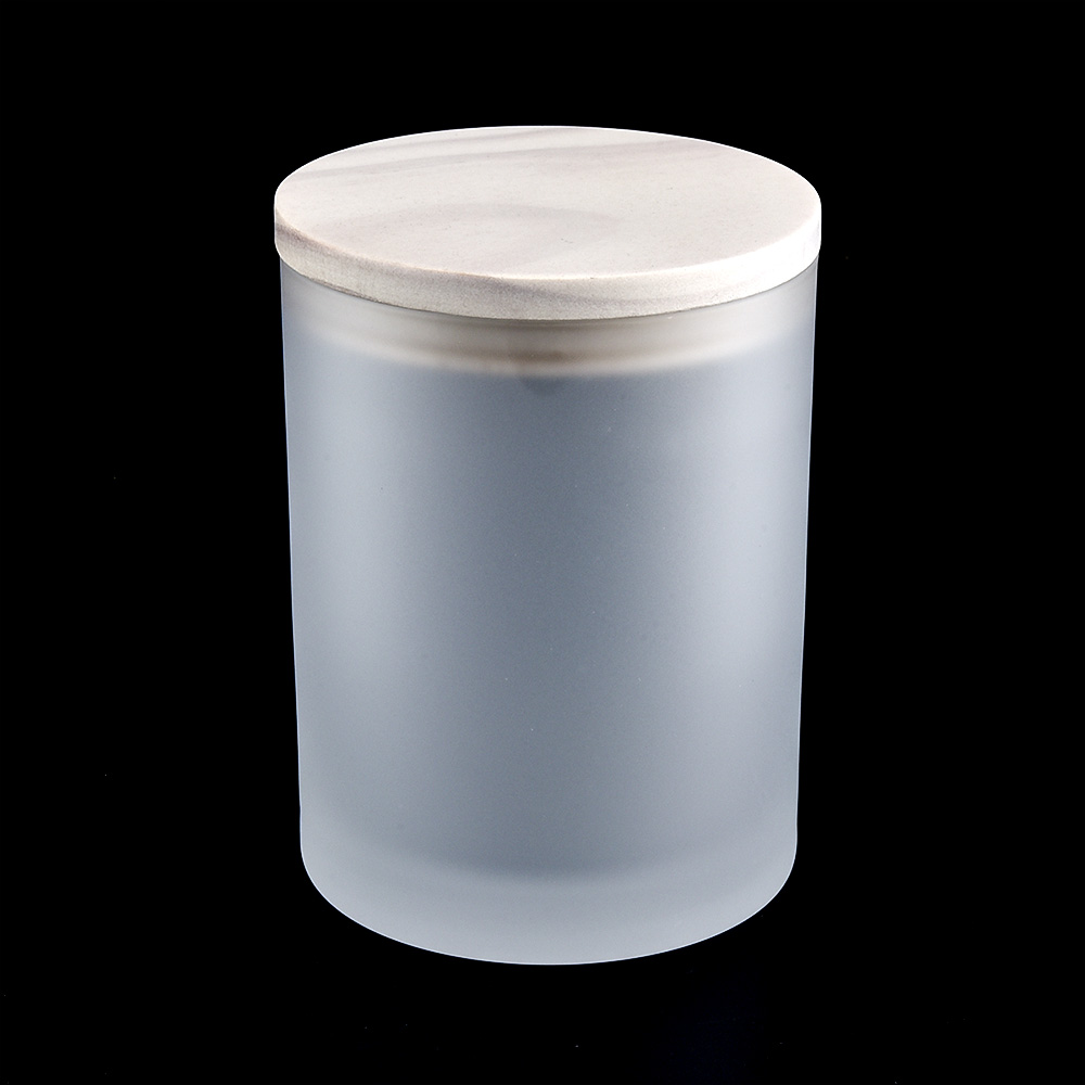 Frosted Glass candle jar with wooden lid