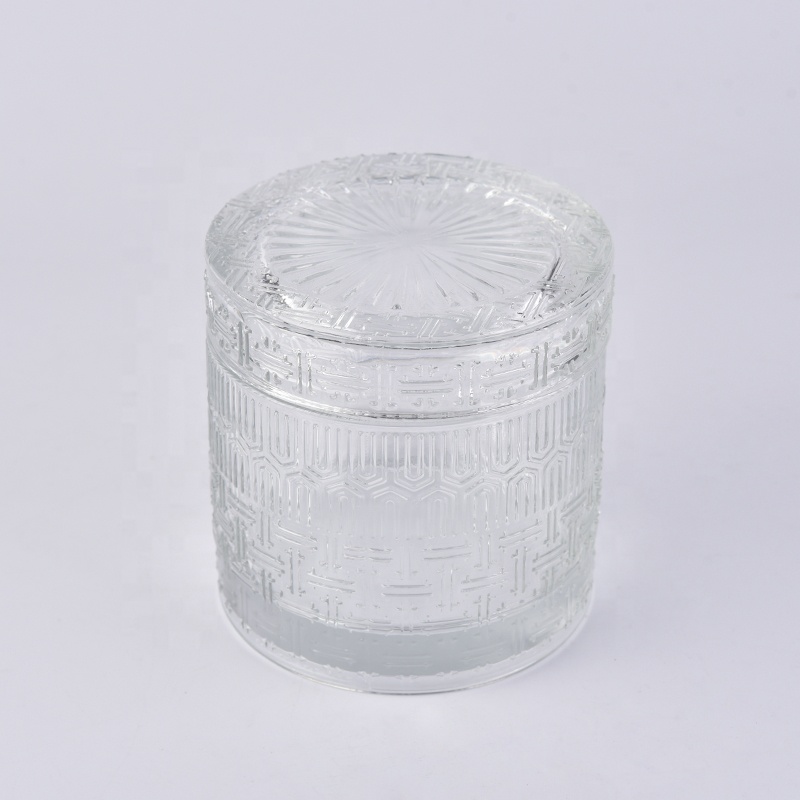 Cylinder luxury crystal glass candle jar with cover
