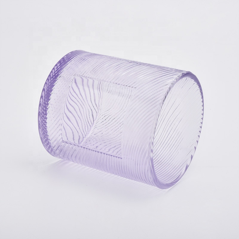 Cylinder purple Glass Candle Holder with lids home decor