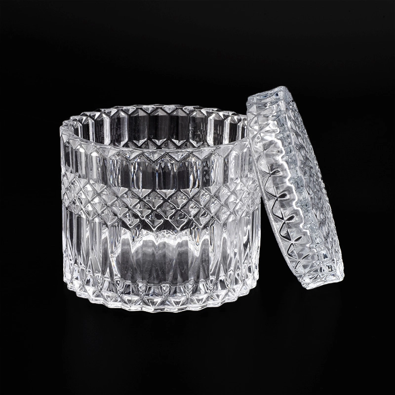Crystal Geo Cut Glass Candle Holder With Lids