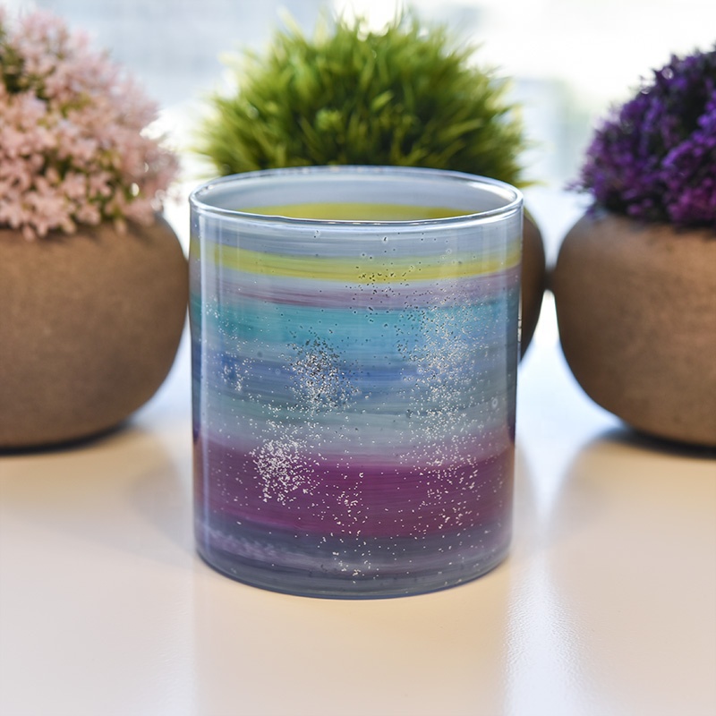 cylinder colorful glass candle vessel candle glass jar glass lid bling candle jars