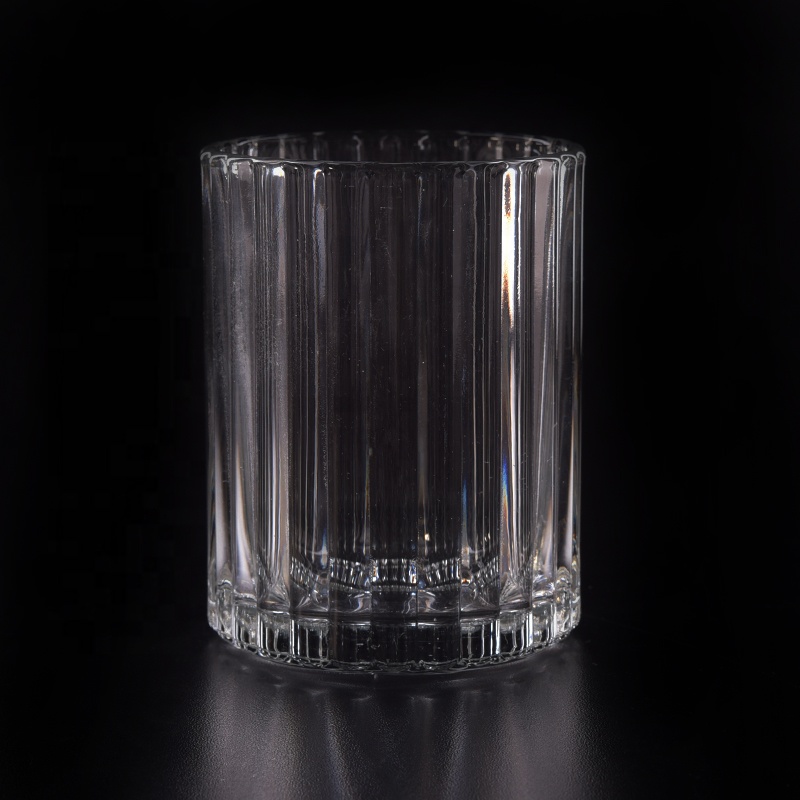 Crystal custom stripe glass pillar candle holder 300ml