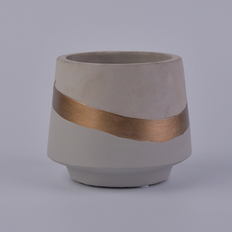 Concrete Container Candle With Gold Decoration