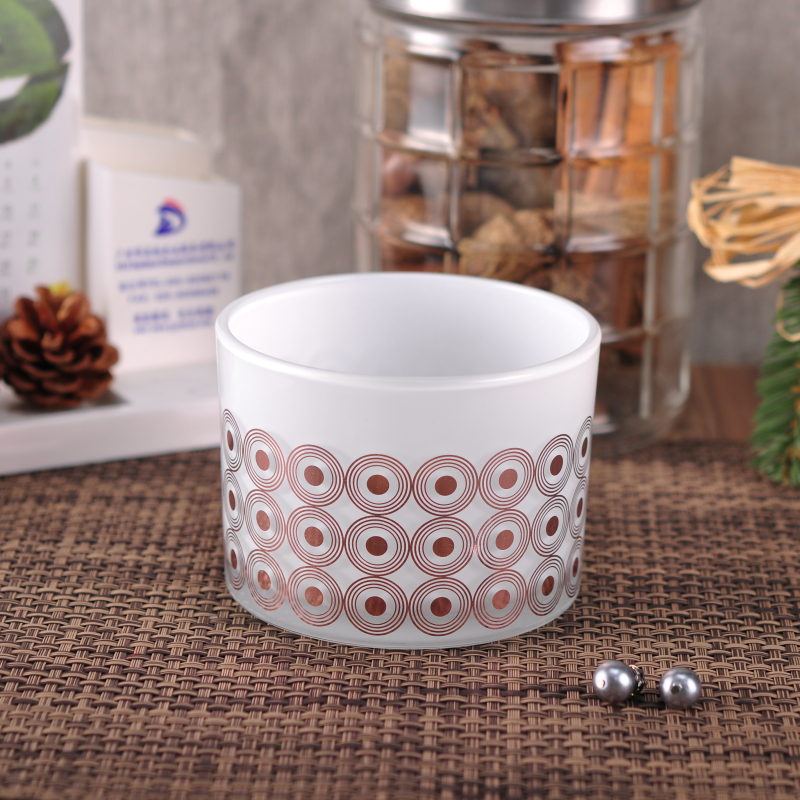White Glass Candle Container With Decal Decoration