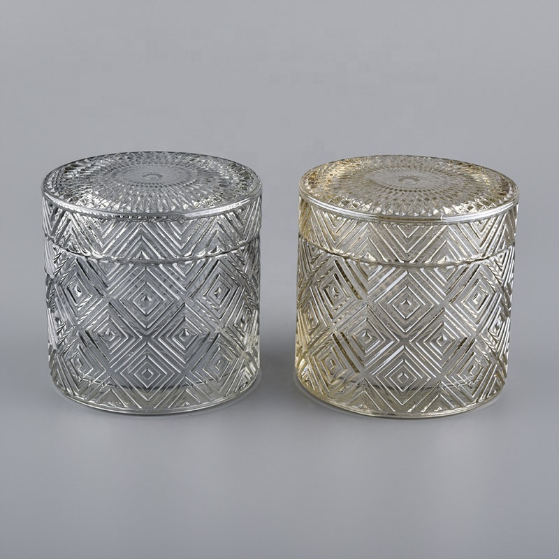 Ion Plating Geo Cut Candle Glass jar With Lids wholesale