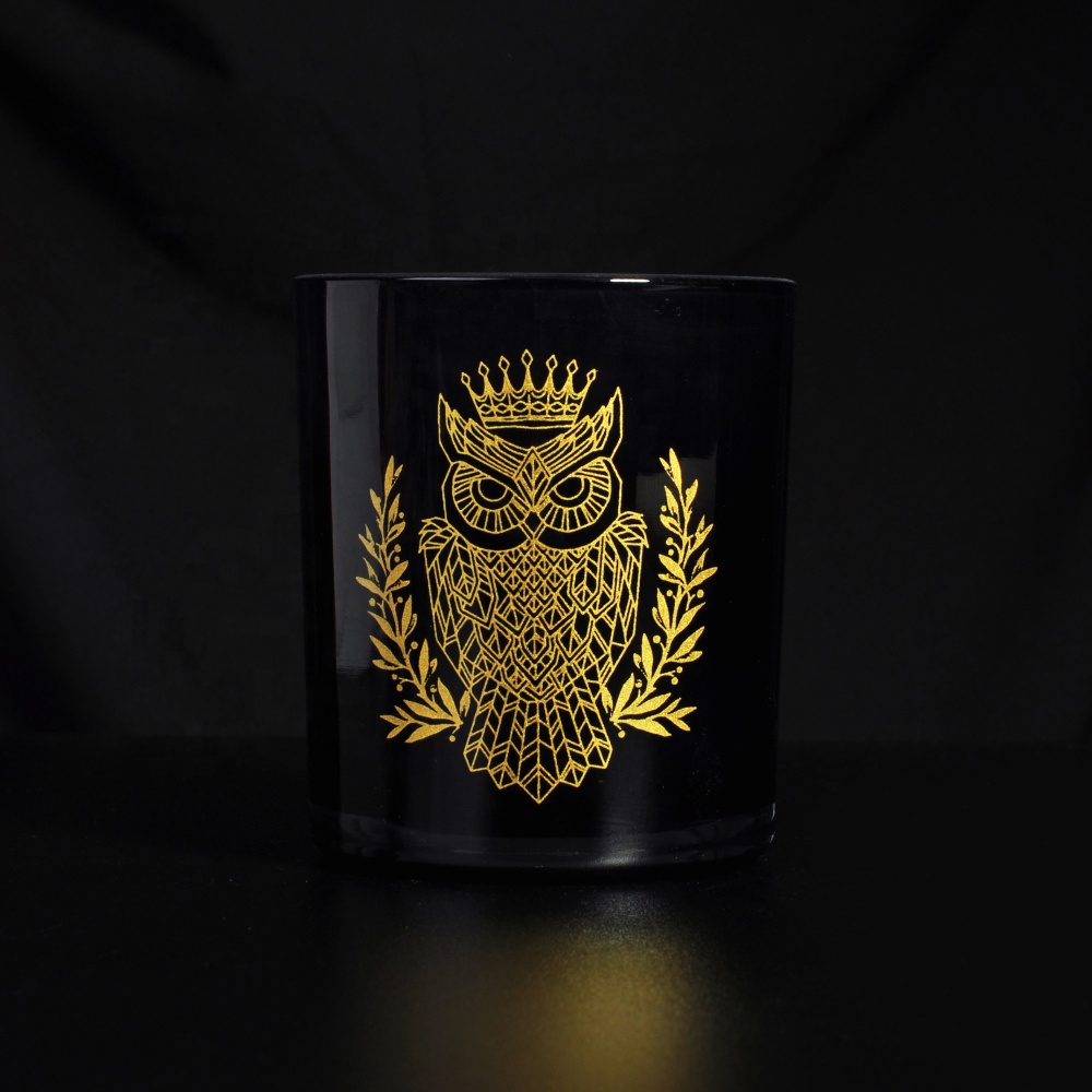 10oz Black Candle Glass Jar With Gold Decal printing