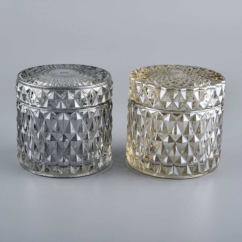 Diamond Cut Candle Glass Container With Lids