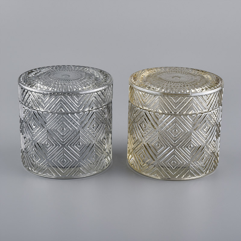 Ion Plating Geo Cut Candle Glass jar With Lids
