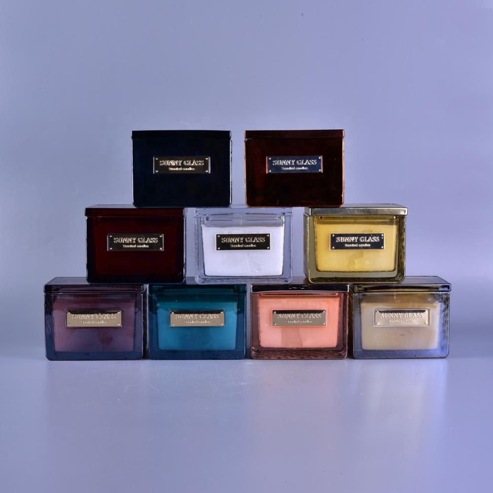 Luxury High Quality Rectangle Glass Candle Jar With Lid