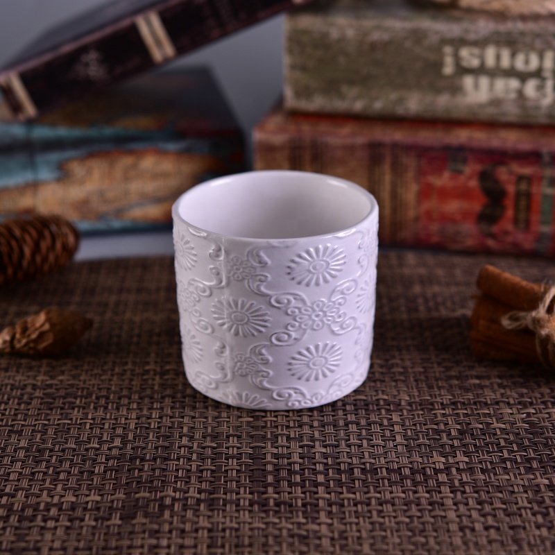 Wholesales white flower shape menorah ceramic candle cups