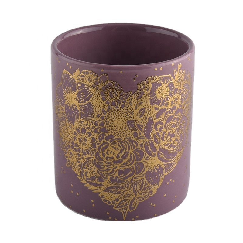Cylinder Gold Decal Ceramic candle Holders wholesale