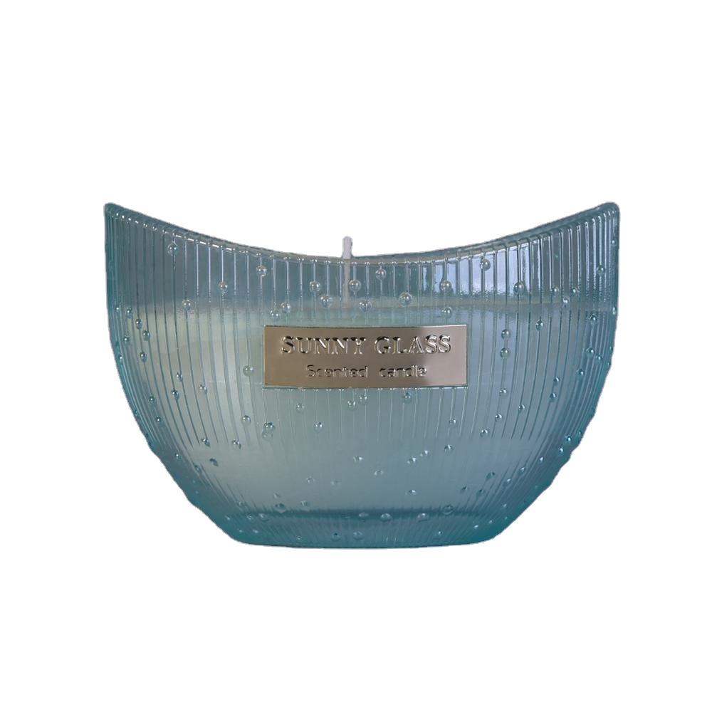 10oz Custom boat shaped blue glass candle jars in bulk