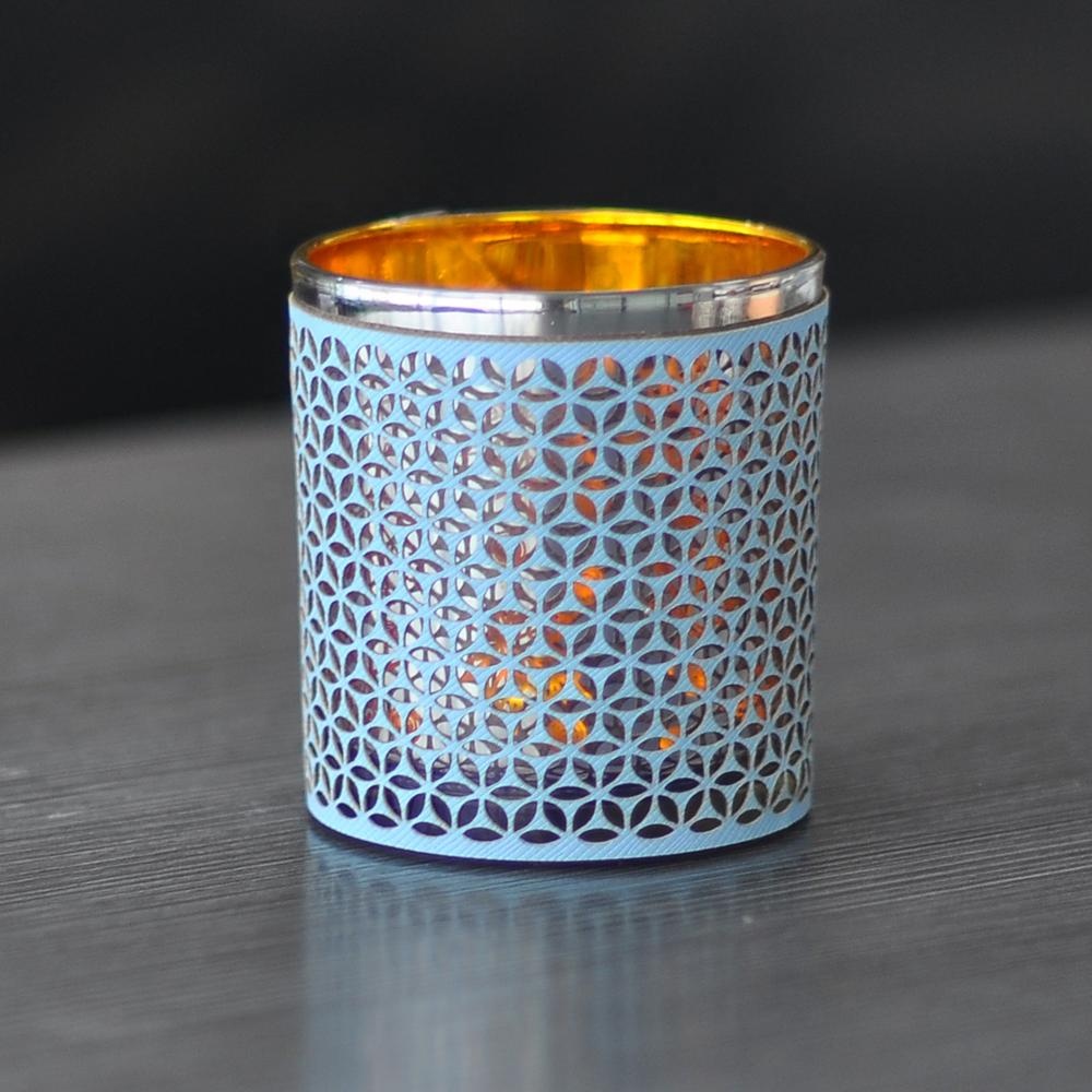 Sunny tealight Custom gold woven glass candle jar