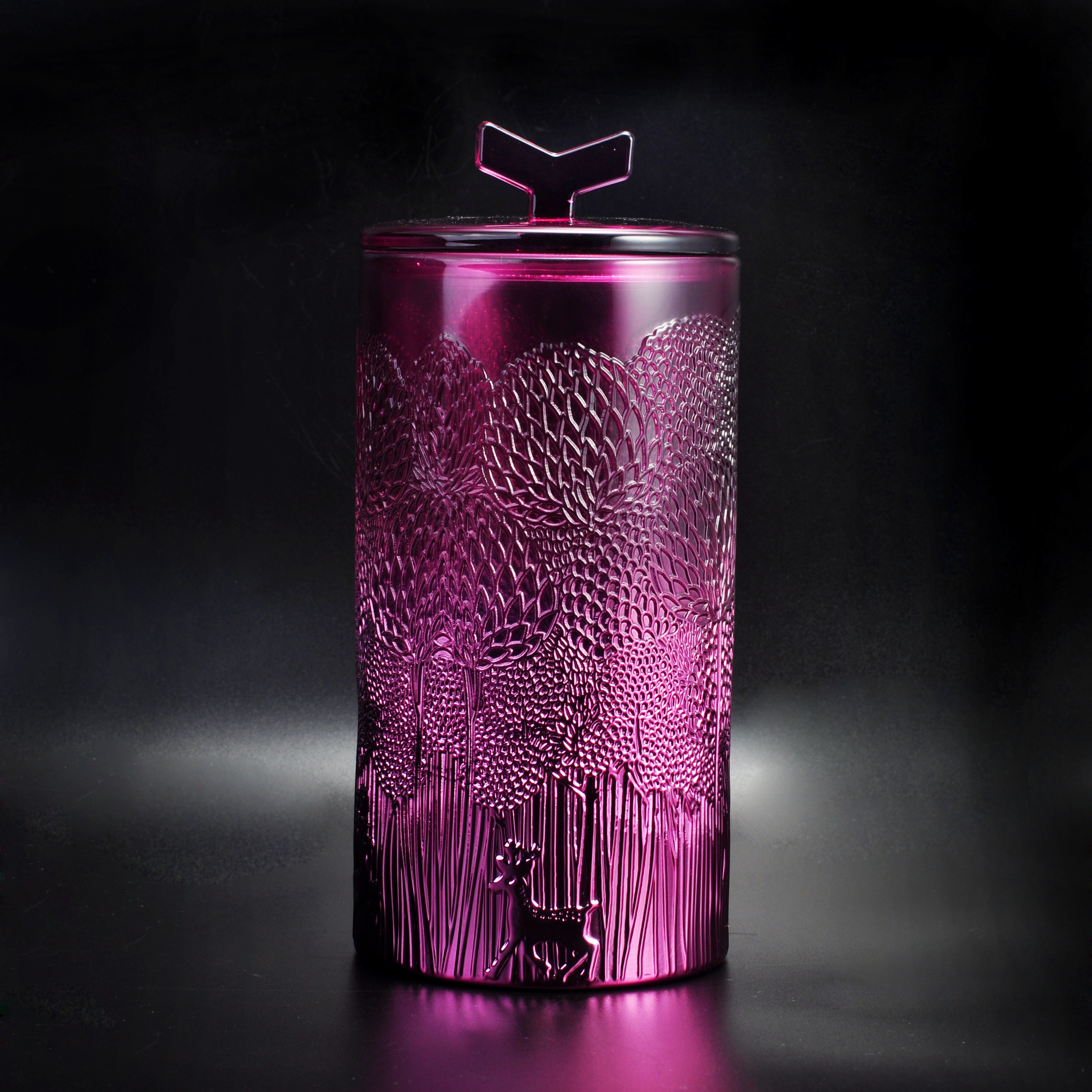 Sunny new design luxury spraying pink glass candle holder with lid