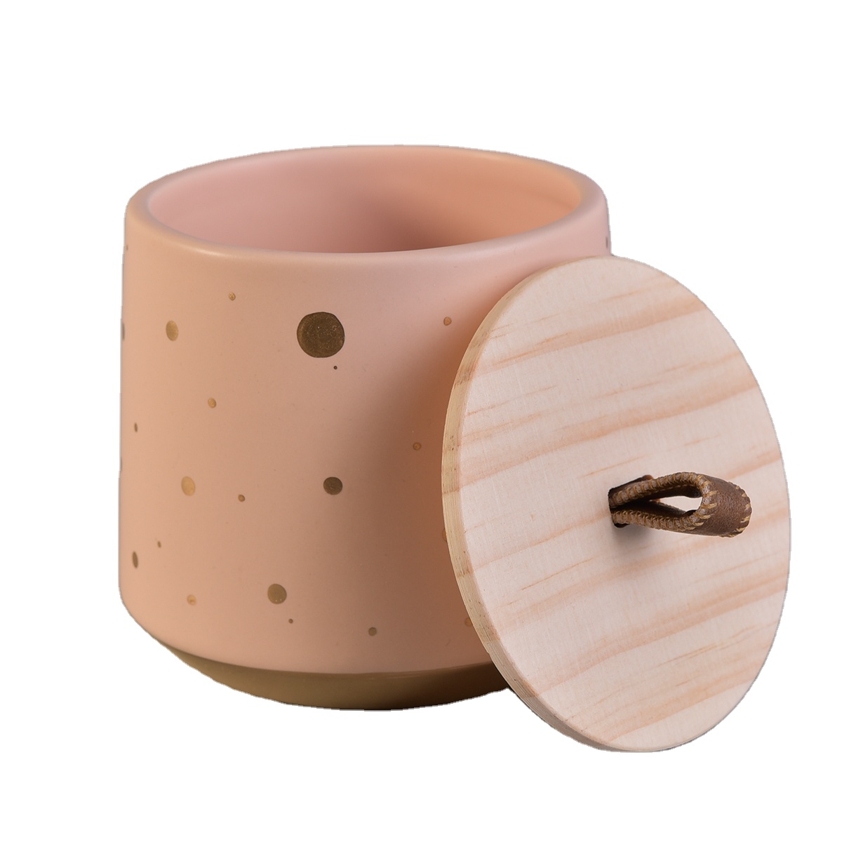 Bulk luxury pink empty candle ceramic vessels with wood lid