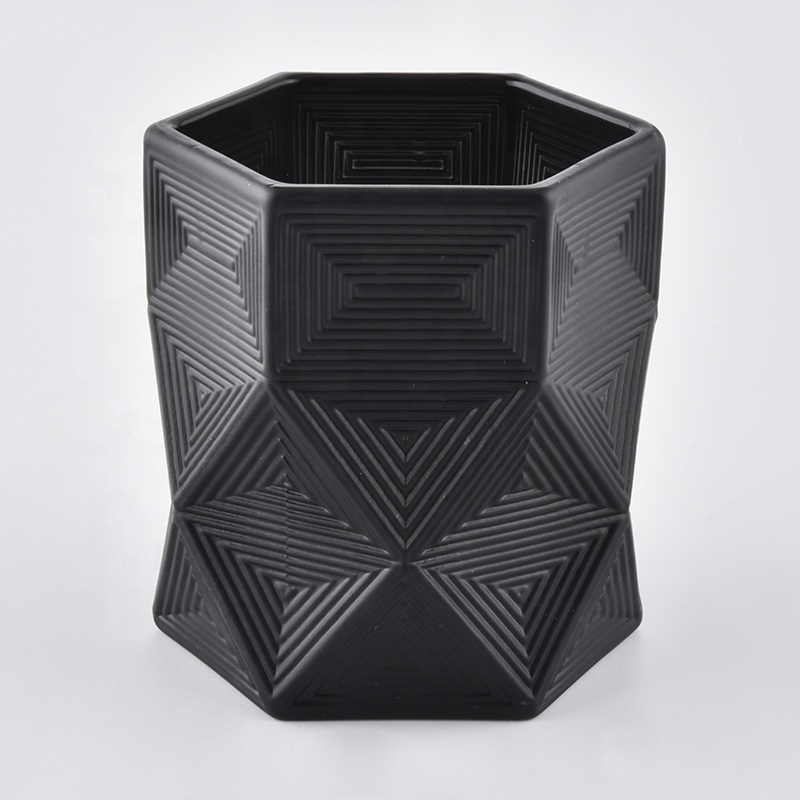 Hexagon luxury geometric black custom glass candle jar