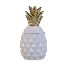 China Sunny new design white pineapple ceramic candle vessel with gold lid manufacturer